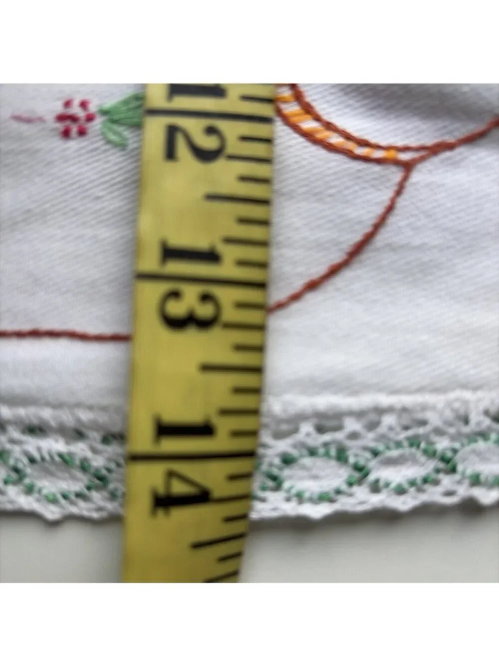 VTG Embroidered Table Runner 40x14 Multicolor Flowers in Basket Crochet Trim
